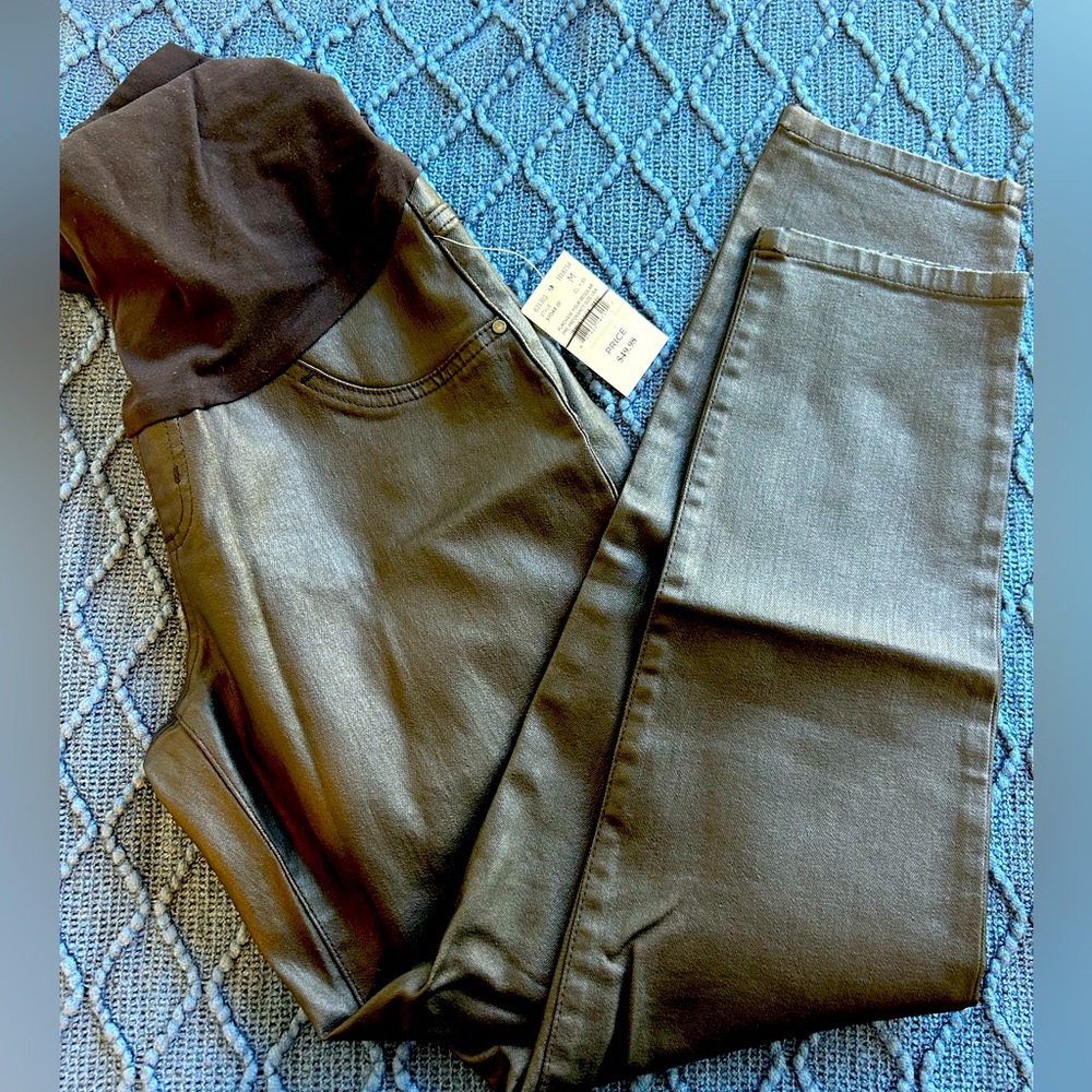 Indigo Blue Faux Leather Maternity Pants